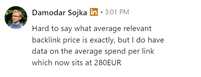 damodar on on the average backlink price